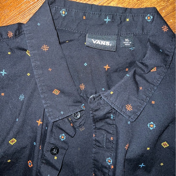 Vans Black Colorful Printed Short Sleeve Button Up Pocket Shirt Cotton Size XL - Picture 6 of 11